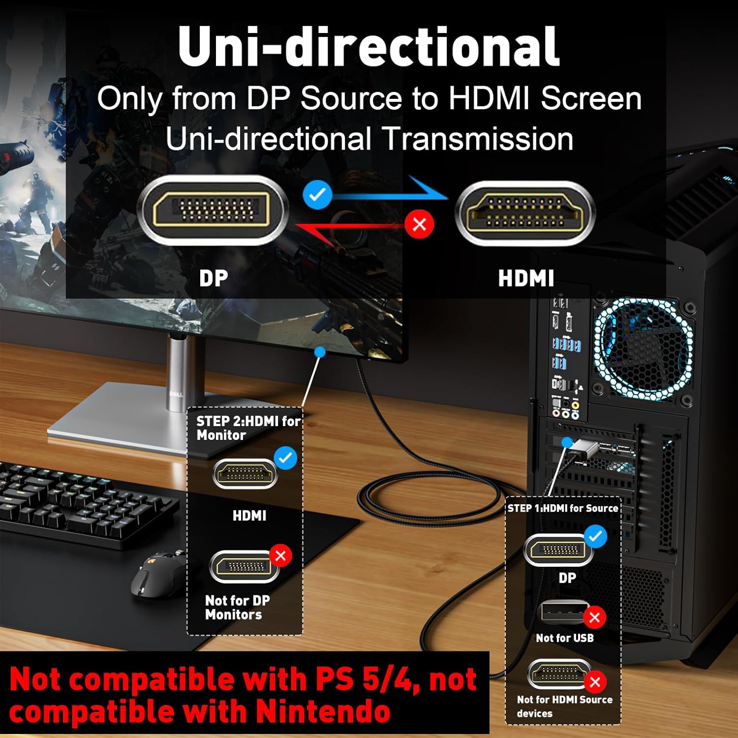 Thumbnail 3 de UANTIN 4K DisplayPort to HDMI Cable 6Ft