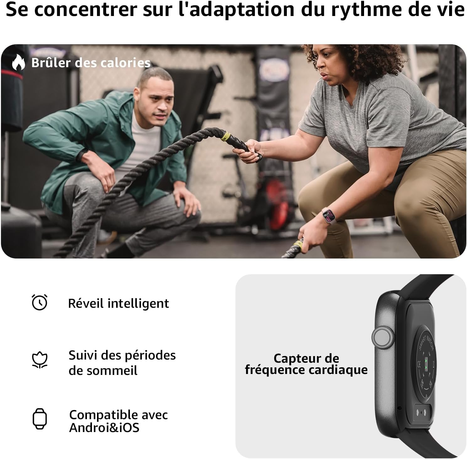Thumbnail 4 de AcclaFit AcclaFit Montre connectée Homme/Femme écran 1,85" HD avec appels Bluetooth, sport et suivi santé IP68