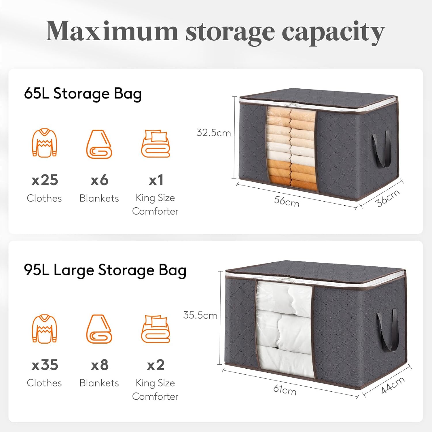 Thumbnail 1 de Lifewit 22117 Storage Bags, 6 Pack, Foldable Grey Organisers with Reinforced Handles