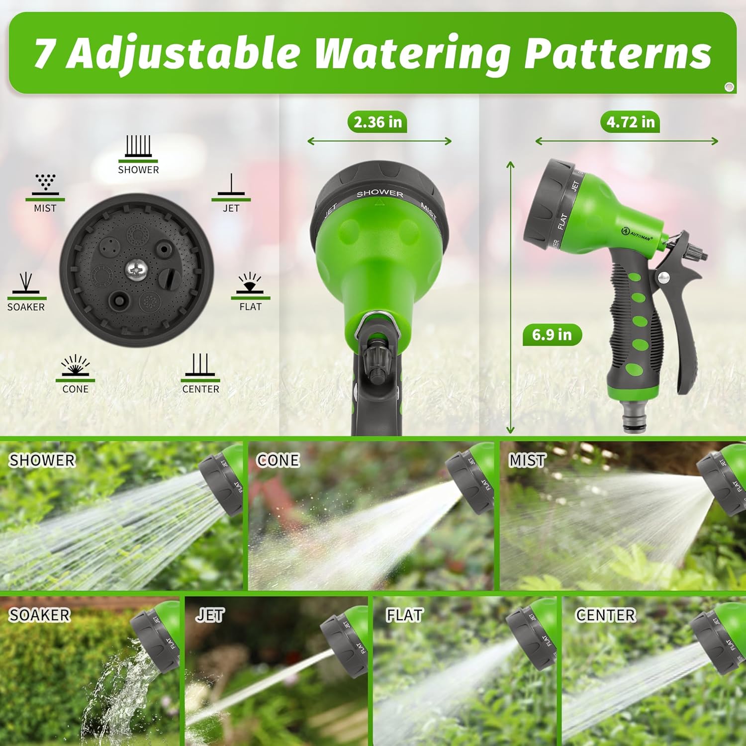 Thumbnail 1 de AUTOMAN 7-Pattern Garden Hose Spray Gun (Green)