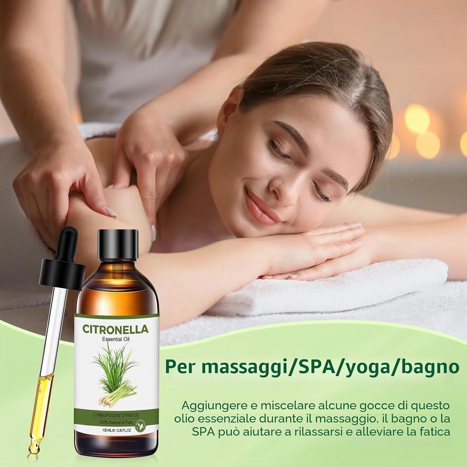 Detalle de Olio di citronella 100 ml puro – olio essenziale per diffusori, massaggi e DIY