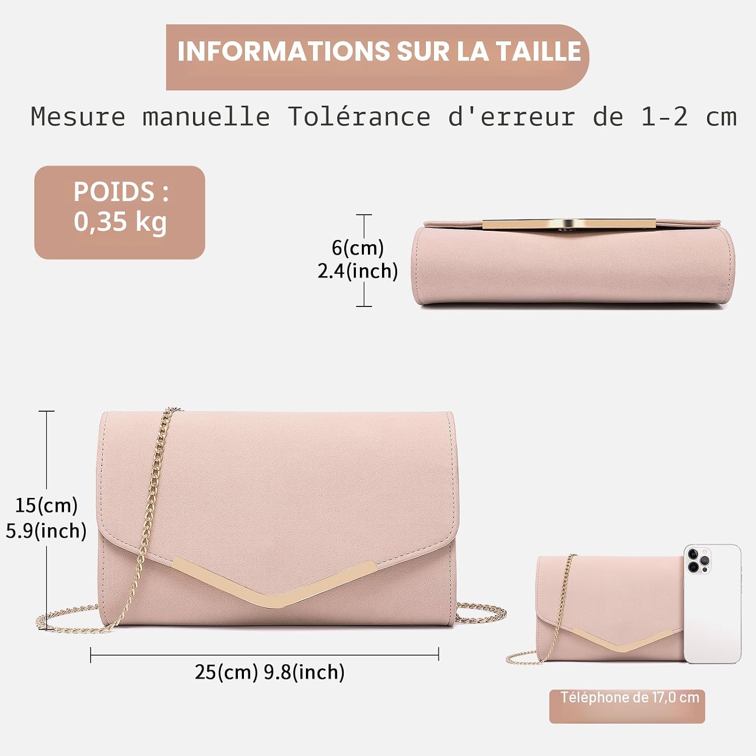 Thumbnail 6 de Miss Lulu Pochette Femme en Daim avec Chaîne – Mini sac élégant pour soirées et cérémonies