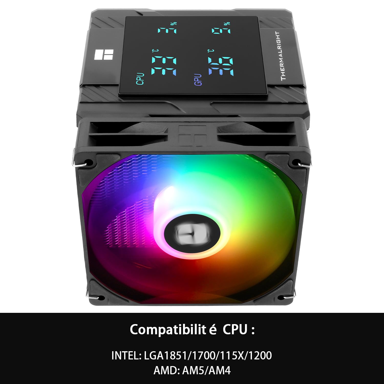 Thumbnail 2 de TR Peerless Assassin 120 Digital ARGB Black CPU-Kühlung – Dual 120 mm PWM Lüfter, ARGB Display, Intel LGA1700/1851/115X & AMD AM4/AM5