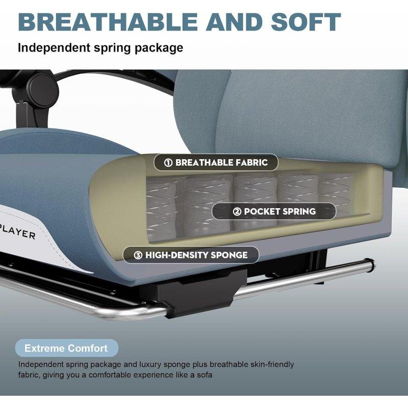 Detalle de GTPLAYER silla gaming ergonómica reclinable 135° con reposapiés azul