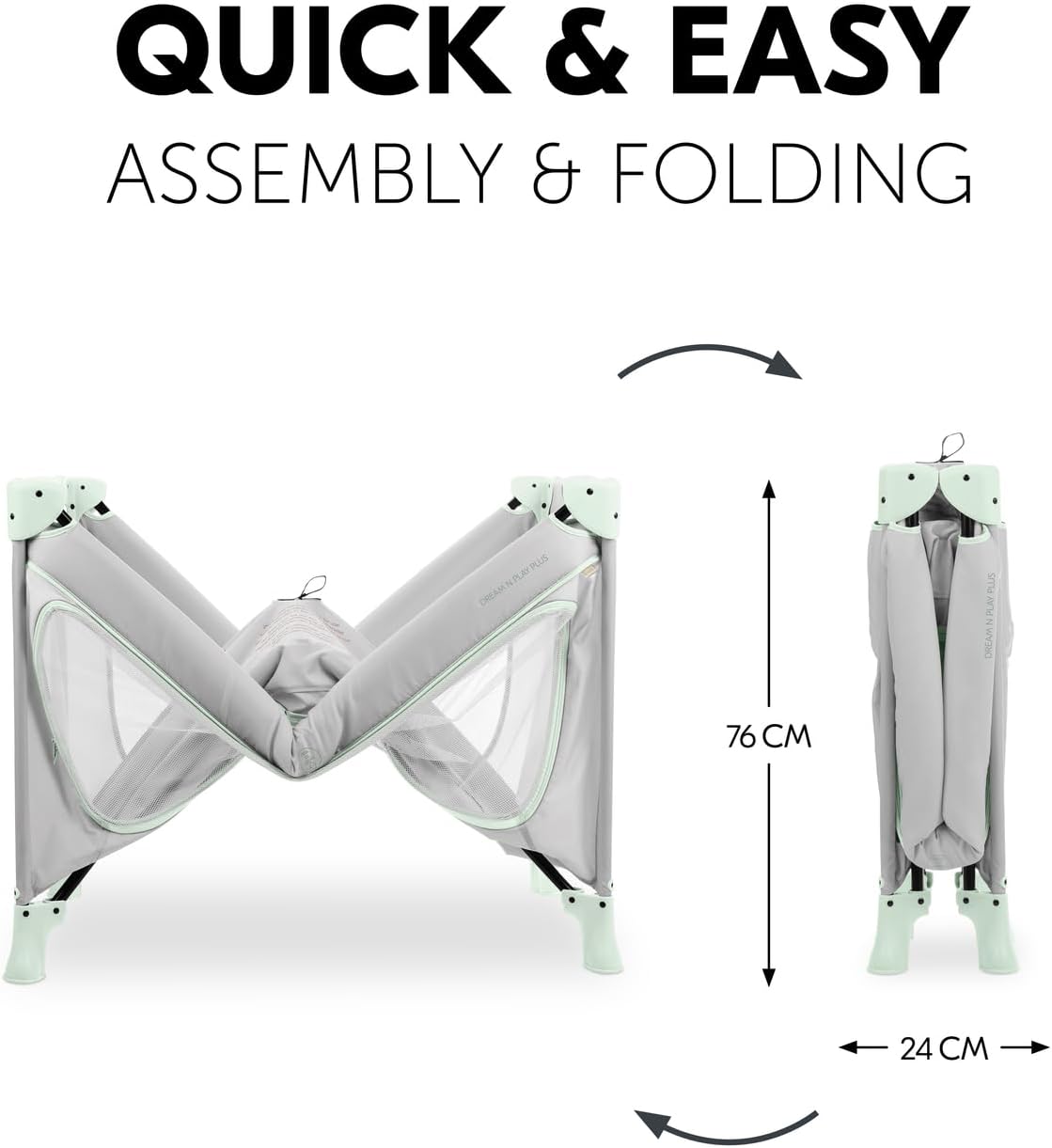 Detalle de hauck Dream N Play PLUS Travel Cot for Babies & Toddlers (Dusty Mint) – XL Hatch, Lightweight & Compact Folding