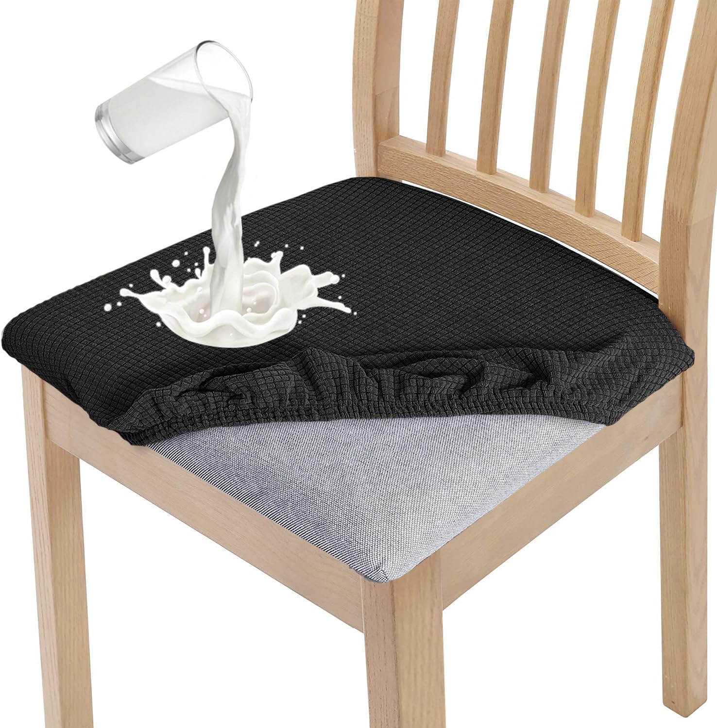 Detalle de Granbest set van 6 elastische eetkamerstoelhoezen, waterbestendig, camel