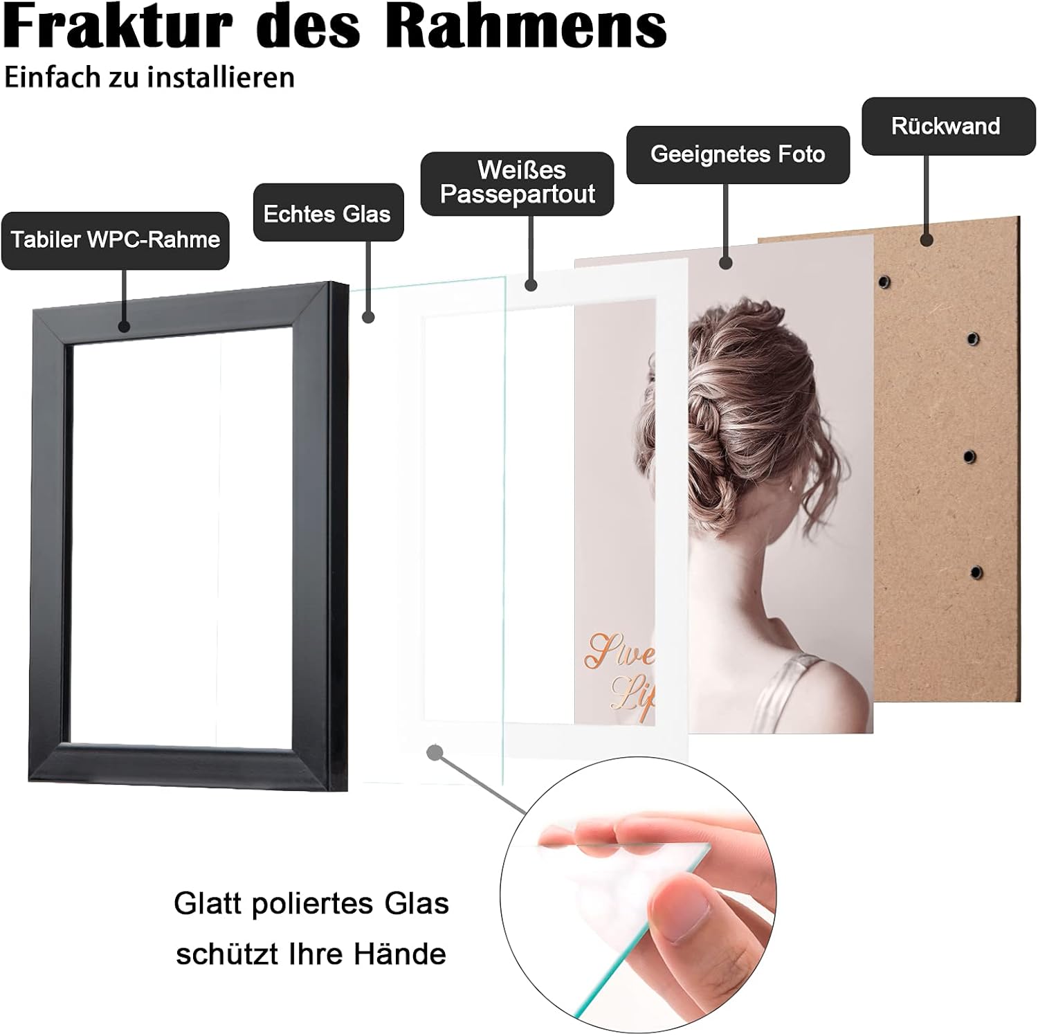 Thumbnail 1 de Egofine Bilderrahmen 13x18 cm mit Acrylglas, Holzrahmen für 10x15 cm Foto und 13x18 cm Poster (4er-Set, schwarz)