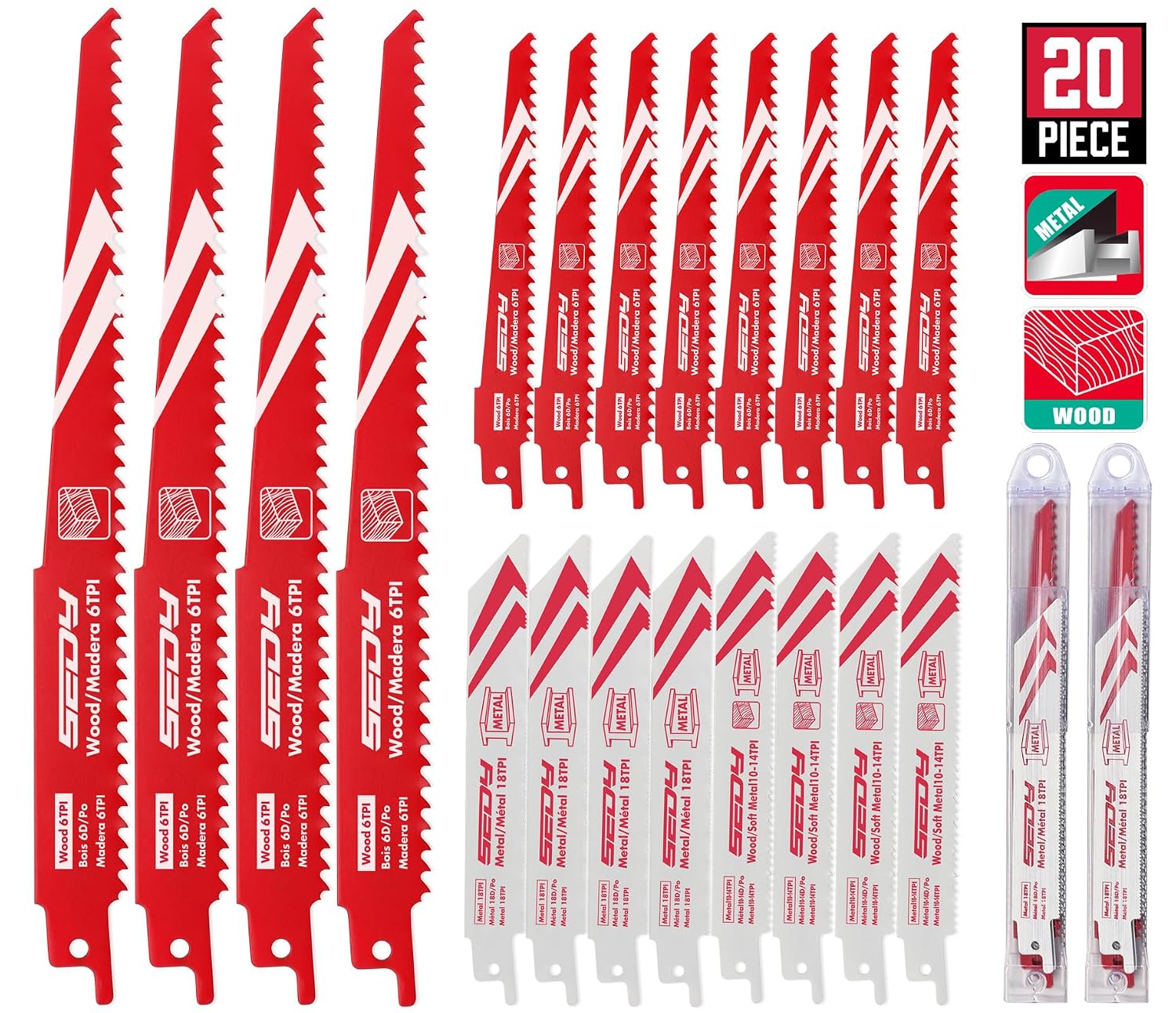 Detalle de SEDY 82064 Reciprocating Saw Blade Set, 6- and 8-Inch, 20-Piece