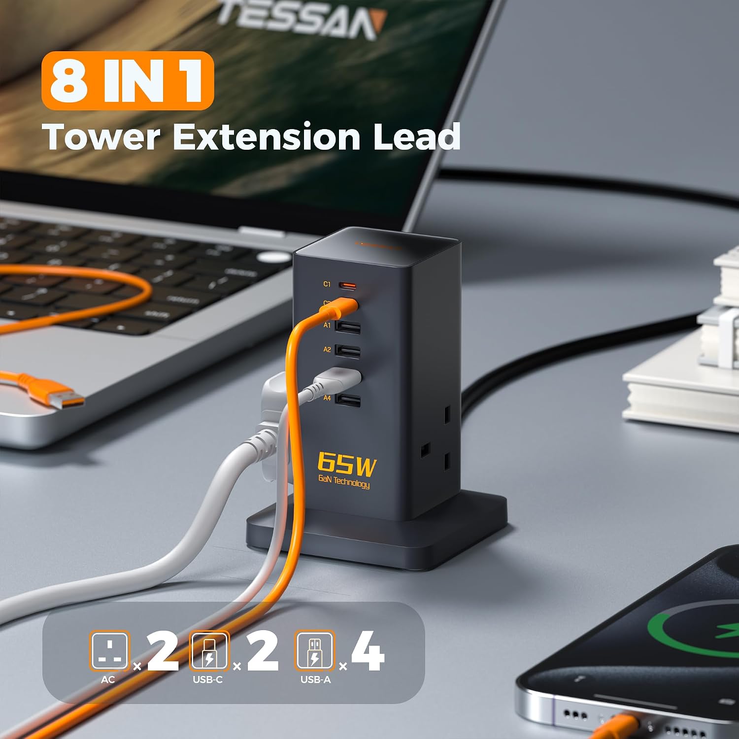 Thumbnail 1 de TESSAN 65W GaN 6-Port USB charger hub