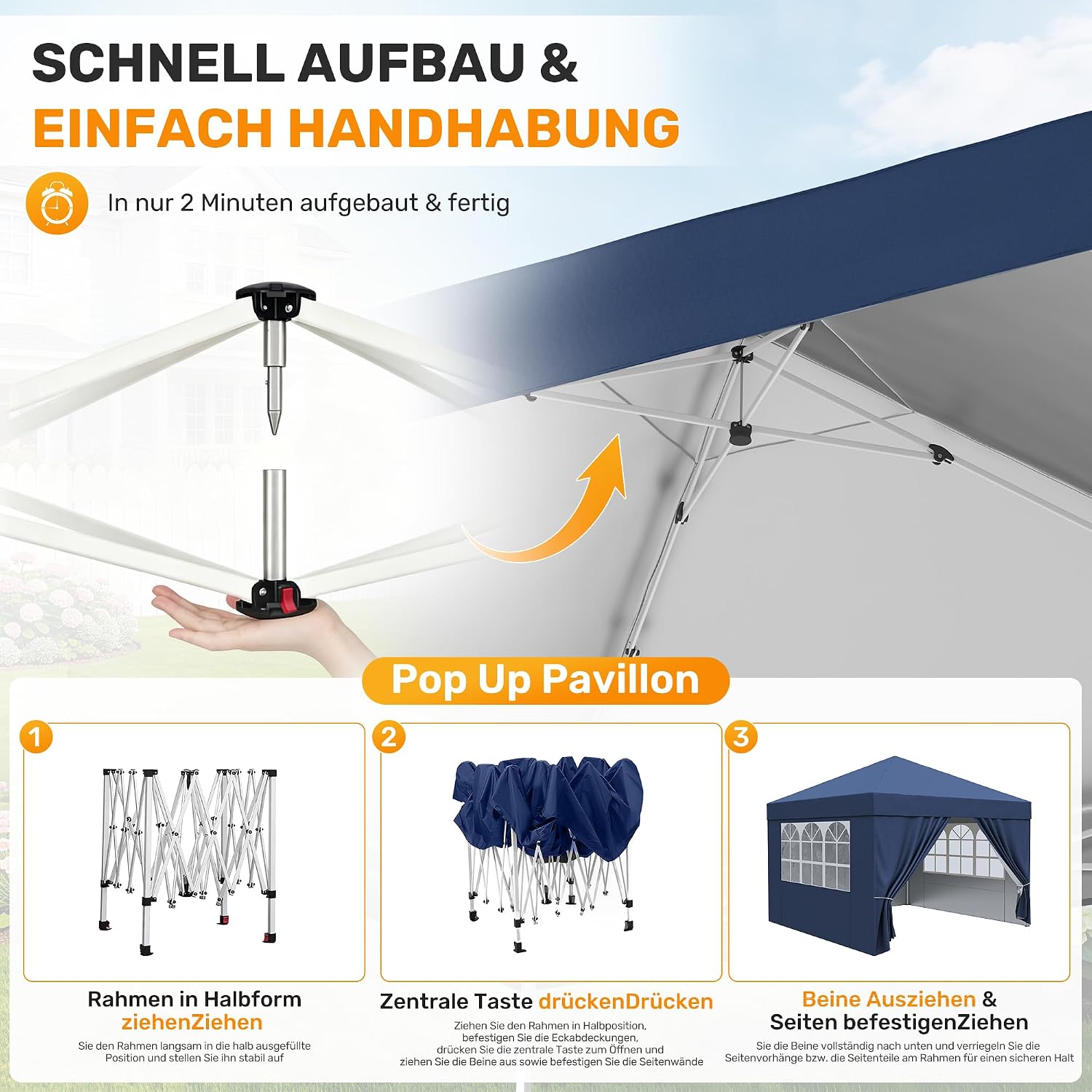 Detalle de Hawthyhome Pavillon 3x3 – Wasserdicht, stabil und winterfest mit 4 Seitenwänden (Blau)