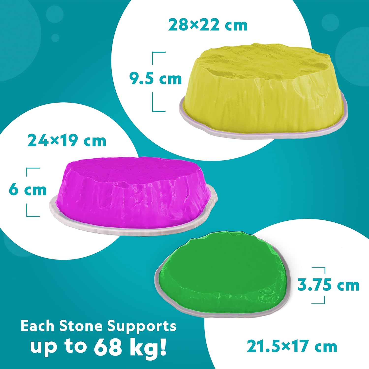Thumbnail 2 de National Geographic Kids Jumbo Balance Stepping Stones – 12 Non-Slip Stones with 3 Heights, Foam Dice & Play & Learn Cards