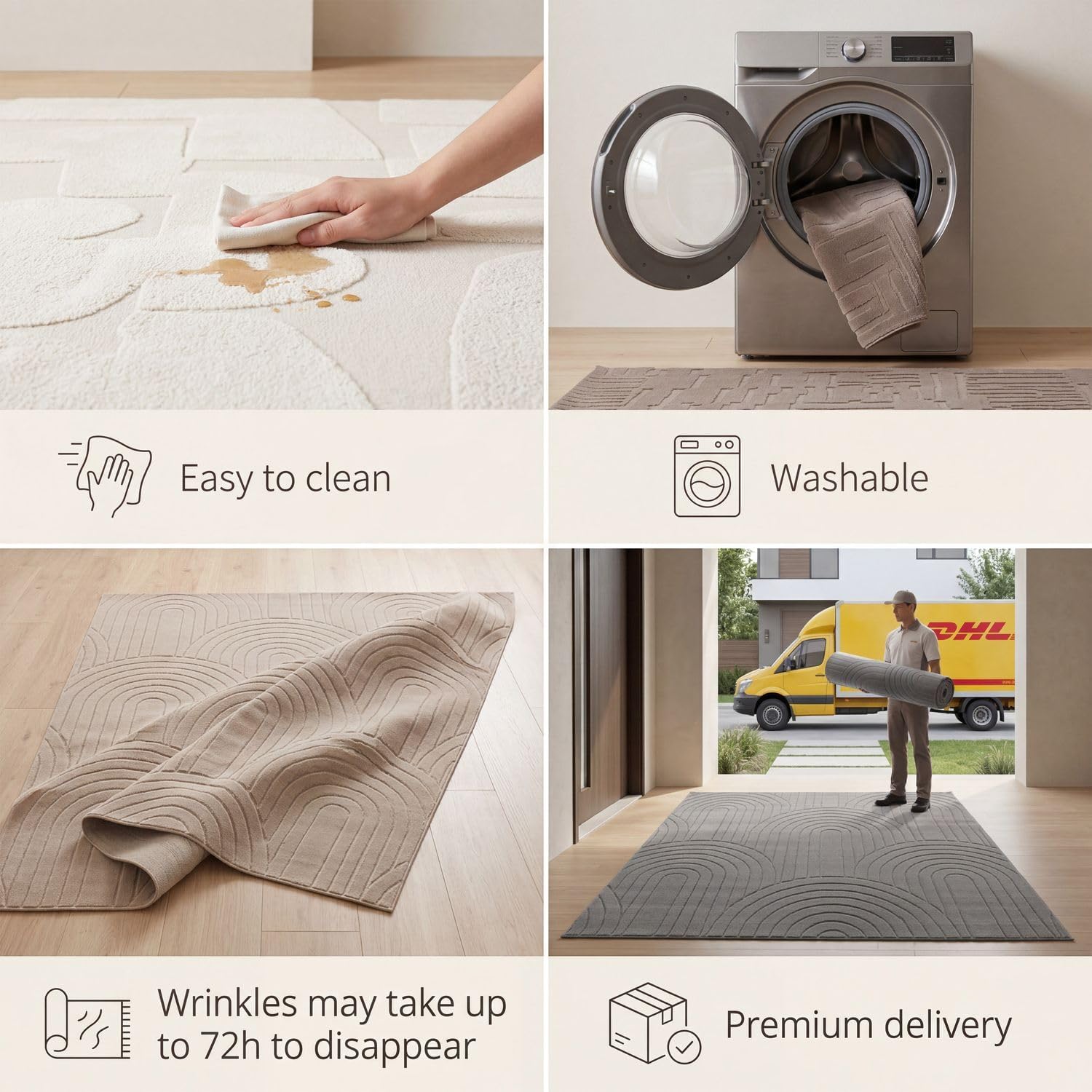 Detalle de TT Home Hochflor-Teppich 160x220 cm, Hellbeige/Hellcreme – Skandinavischer Boho-Style