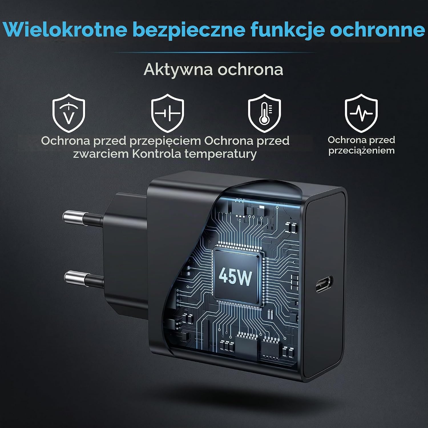 Detalle 1 de Bamkey ładowarka USB-C 45 W, 2 sztuki z kablami nylonowymi 2 m