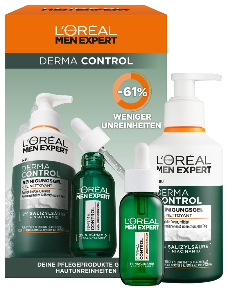 Detalle de L'Oréal Men Expert Derma Control Anti-Unreinheiten Pflegeset – Waschgel + Serum