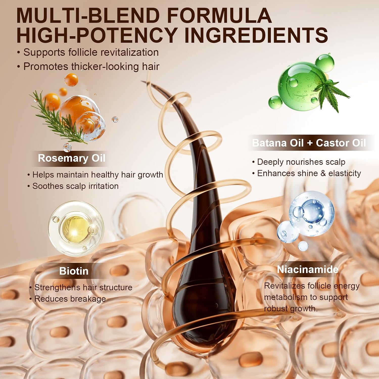 Detalle 2 de Spray Siero Crescita Capelli 3×60 ml: olio di rosmarino, ricino e biotina per uomo e donna