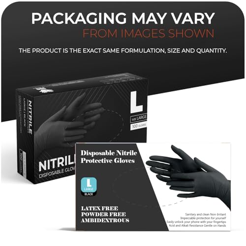 Thumbnail 1 de PRAIMA Black Nitrile Disposable Gloves – Large, Pack of 200 (Latex-Free, Powder-Free)