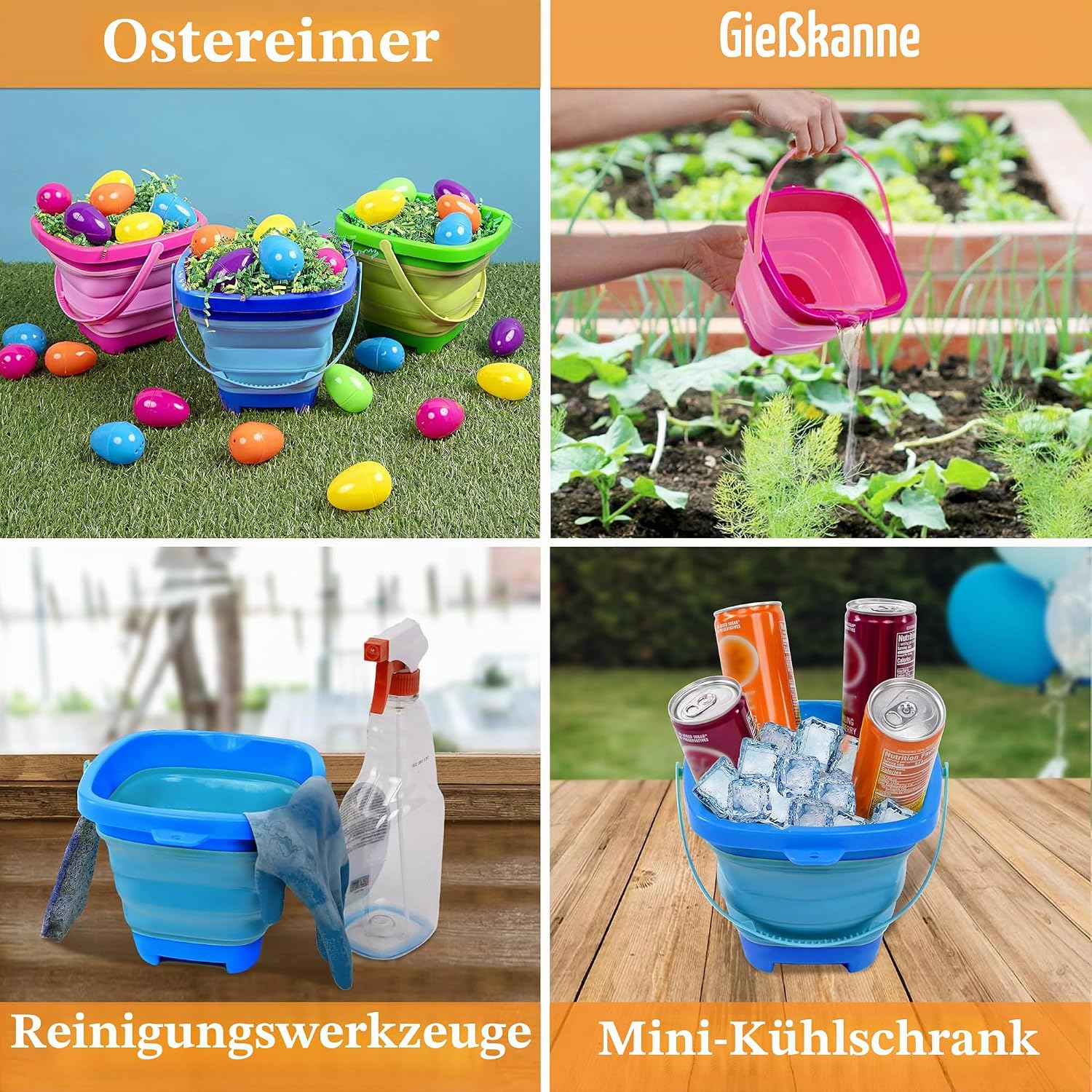 Thumbnail 6 de Sloosh 3er Pack faltbare Eimer mit Schaufeln – quadratische Sandkasten-Container blau/rosa/grün