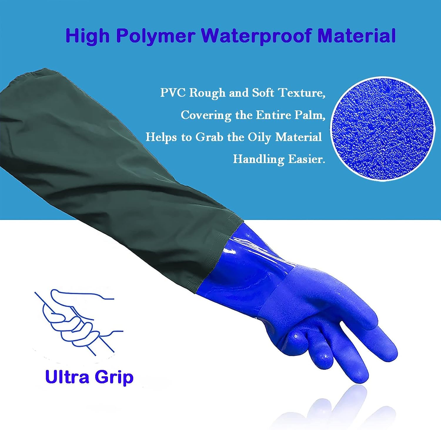 Detalle de HEWEWOR Long Pond Gloves – 26.78" Arm Length, Waterproof PVC Gloves for Aquarium, Gardening and More