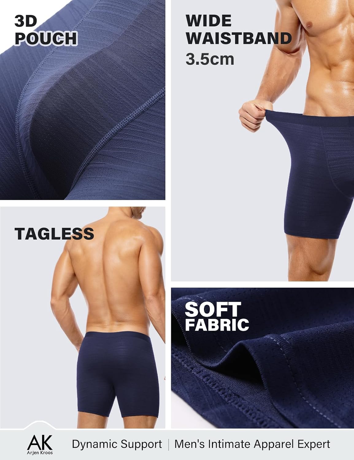Detalle de Arjen Kroos Men’s Longer Leg Boxer Briefs – Pack of 3