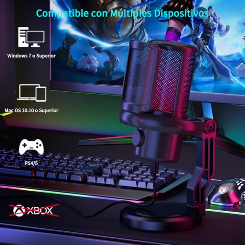 Thumbnail 2 de K KASONIC Micrófono para Gaming con RGB: sonido claro, filtrado y iluminación integrada para PC/PS4/PS5