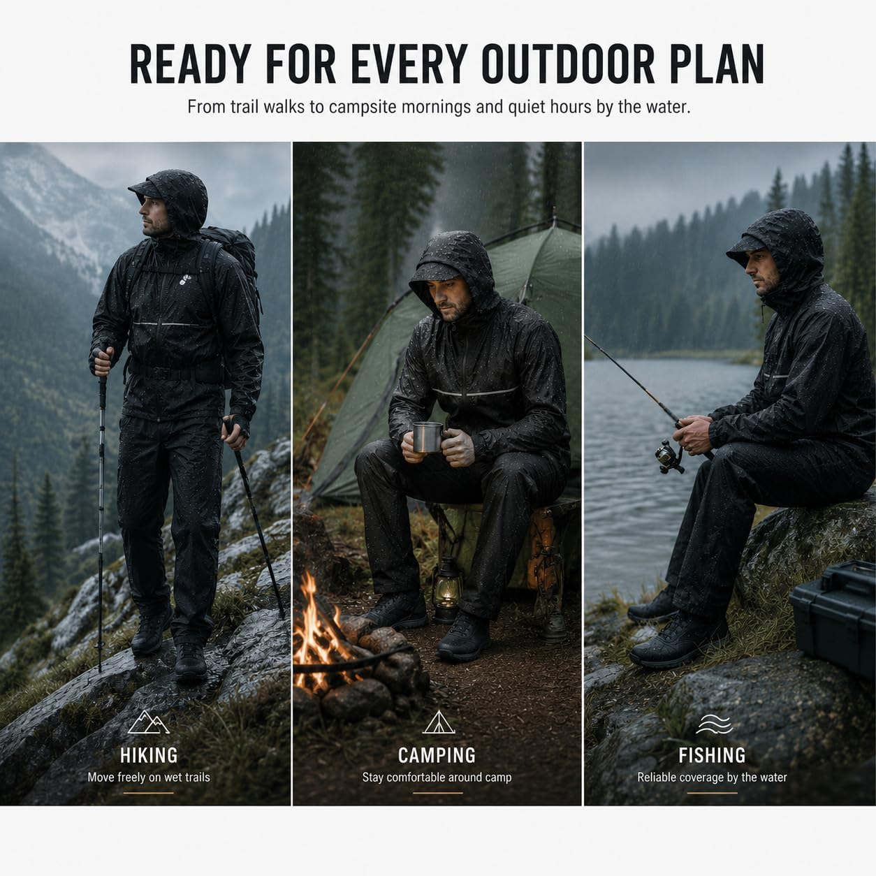 Detalle 2 de SWISSWELL 20 oz Waterproof Rain Suit for Men and Women, Packable Jacket & Pants