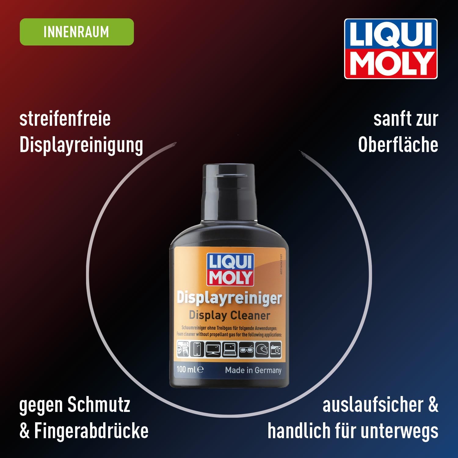 Detalle de LIQUI MOLY Displayreiniger 100 ml – streifenfreie Reinigung für Display, Monitor, Smartphone