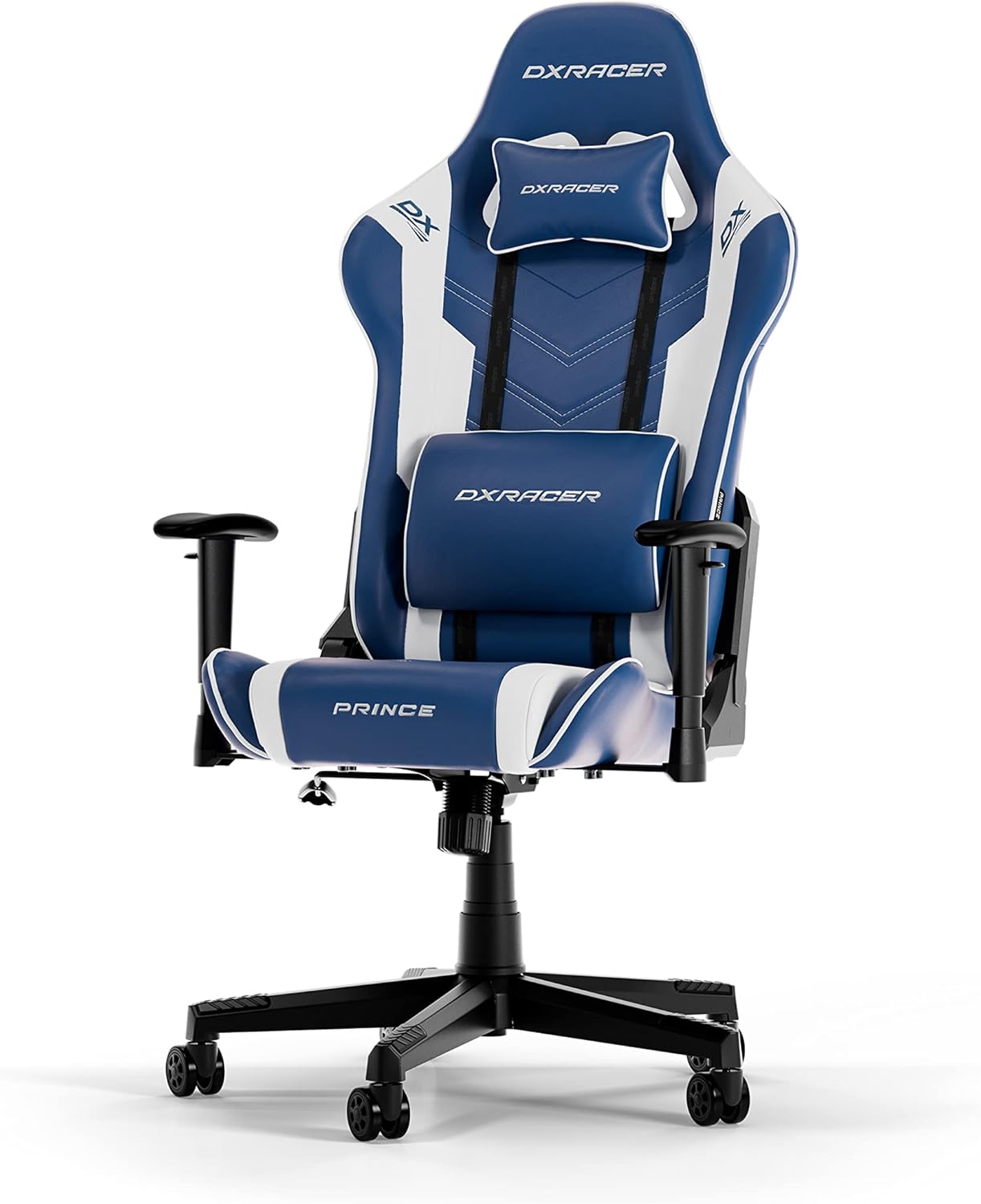 Detalle de DXRacer PRINCE L Bleu & Blanc PVC Cuir – Fauteuil gaming ergonomique, cuir synthétique premium