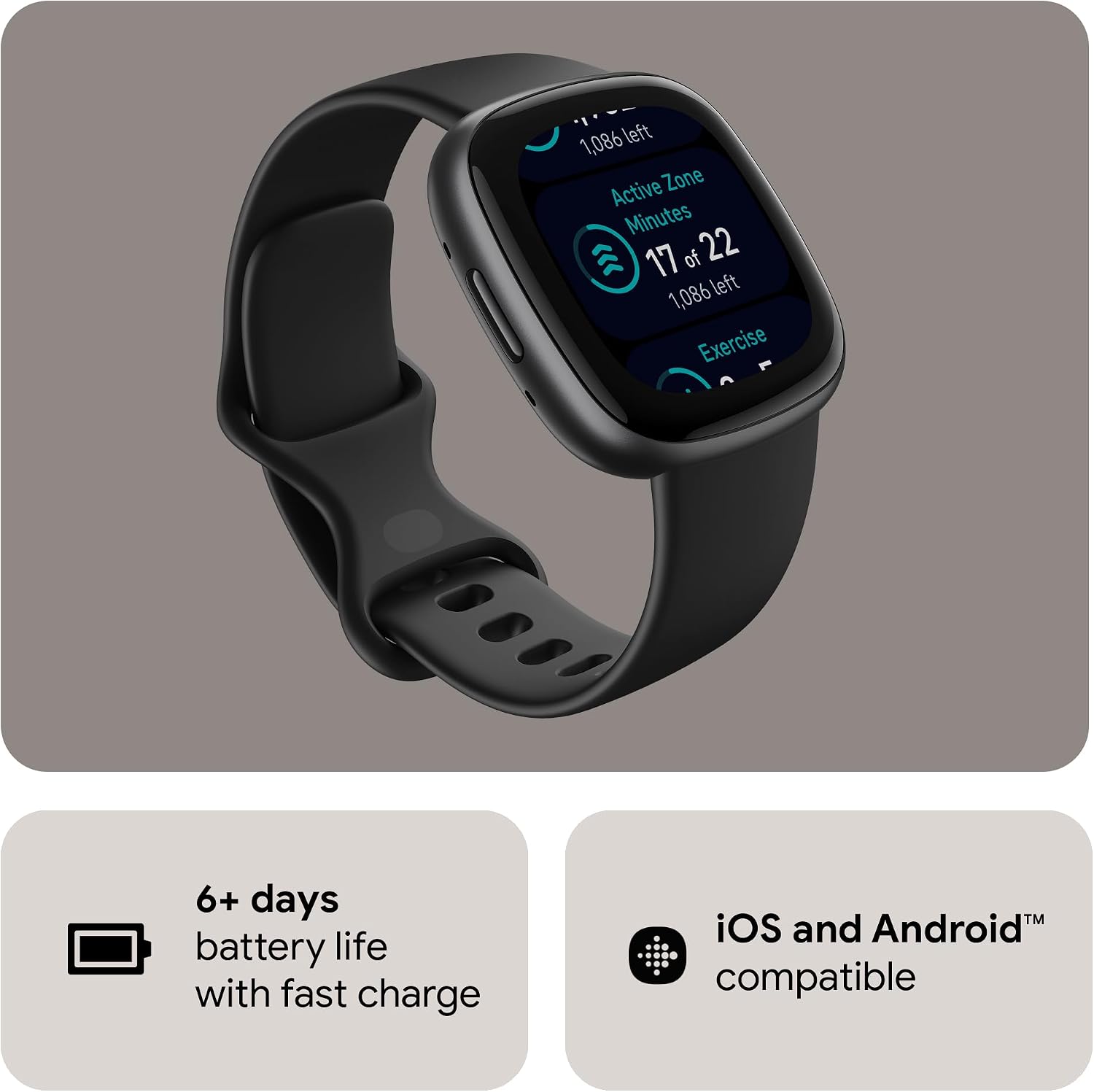 Detalle de Fitbit Versa 4 Bundle (mit Sports Band): Fitness-Smartwatch mit GPS, bis zu 6 Tagen Akkulaufzeit