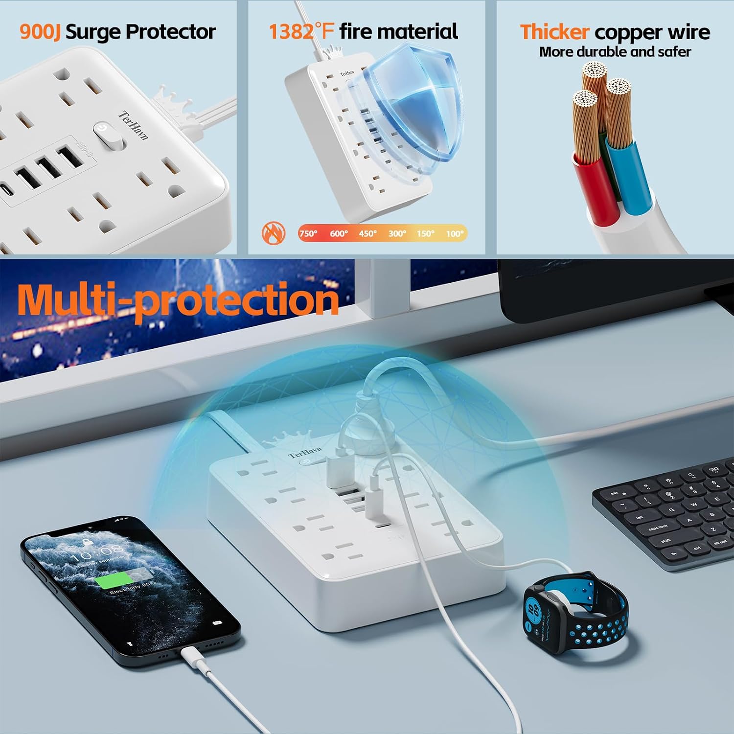 Detalle 2 de Surge Protector Power Strip, 5-Foot Cord