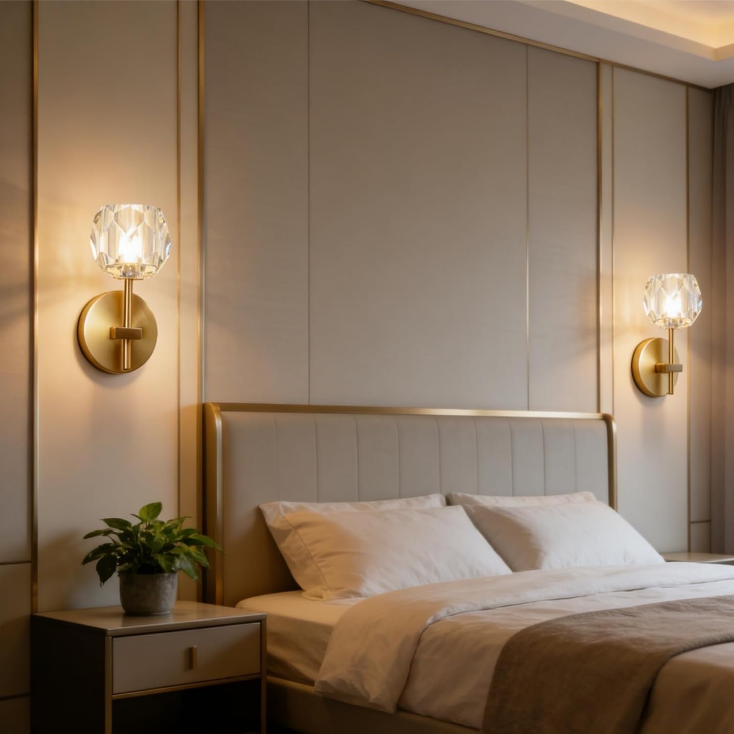 Detalle 2 de CRFASIBE YG-BD-01 wandlamp met K9-kristal, goudkleurig en warmwit G9-licht