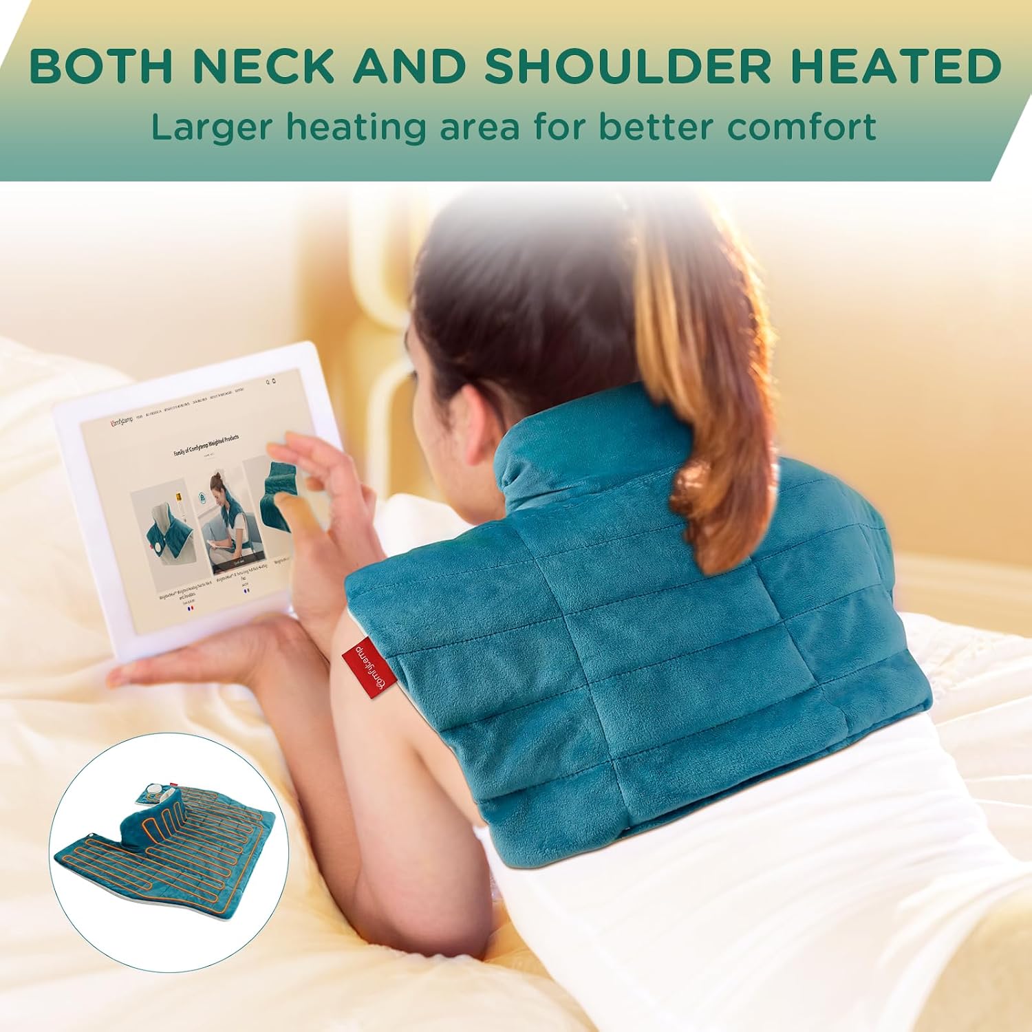 Detalle 2 de Comfytemp K9015 Weighted Heating Pad for Neck, Shoulders and Back, 9 Heat Settings