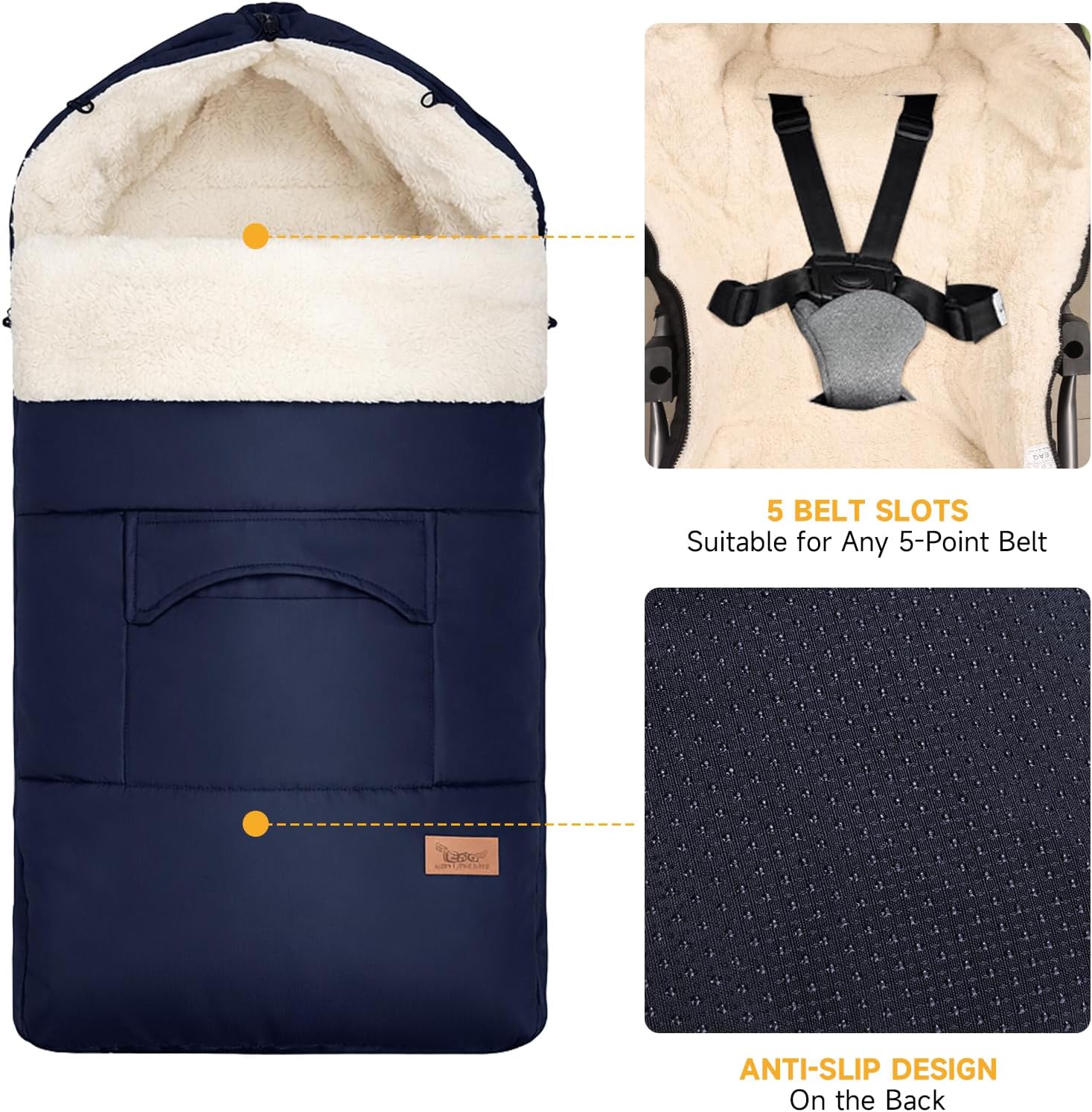 Thumbnail 1 de EAQ Cosytoes footmuff with fleece lining – warm, washable universal pushchair cover (navy blue)