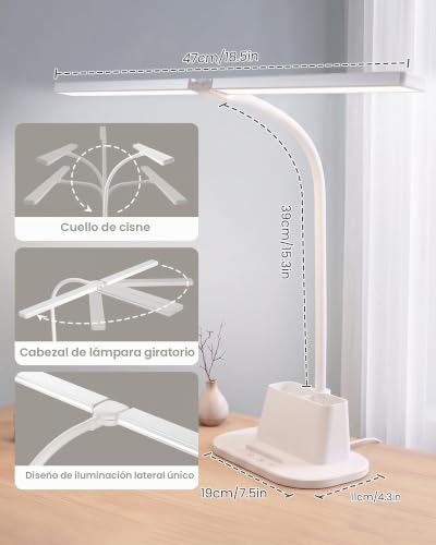 Detalle 2 de Ylatoial flexo LED de doble cabezal, 25 modos y brazo giratorio 360°, 47 cm