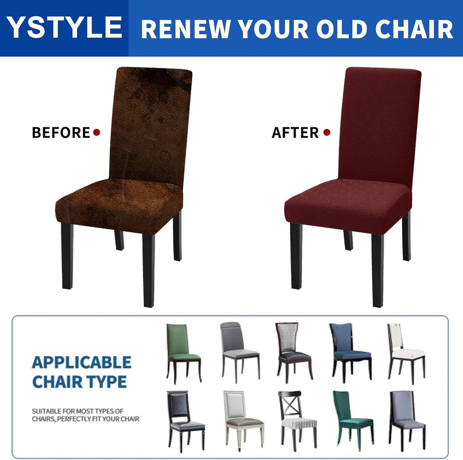 Thumbnail 4 de Ystyle lot de 6 housses de chaise extensibles pour salle à manger, rouge