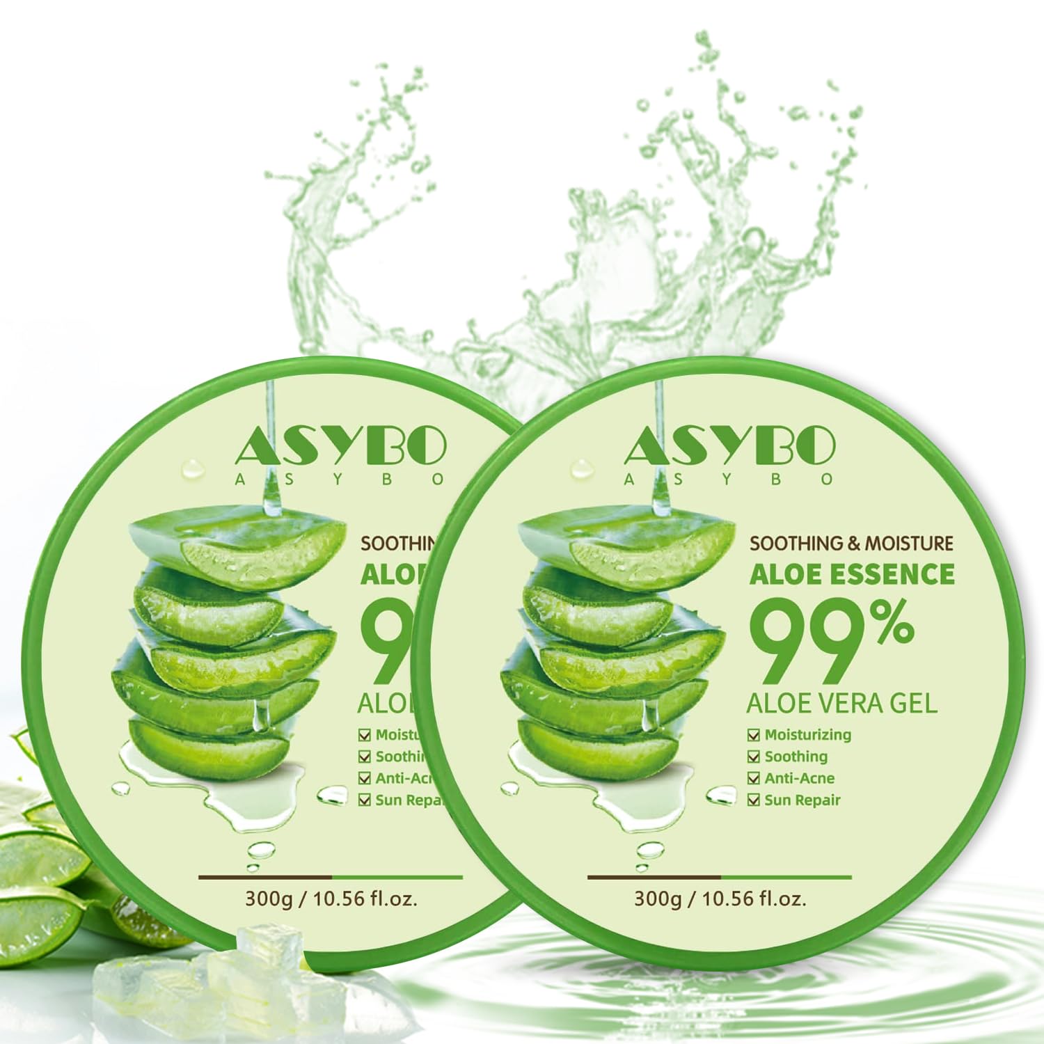 Detalle de ASYBO Aloe Vera Gel 300x2 ml – Natürliches Feuchtigkeitspflege-Gel für Haut, Haar und Narbenreparatur