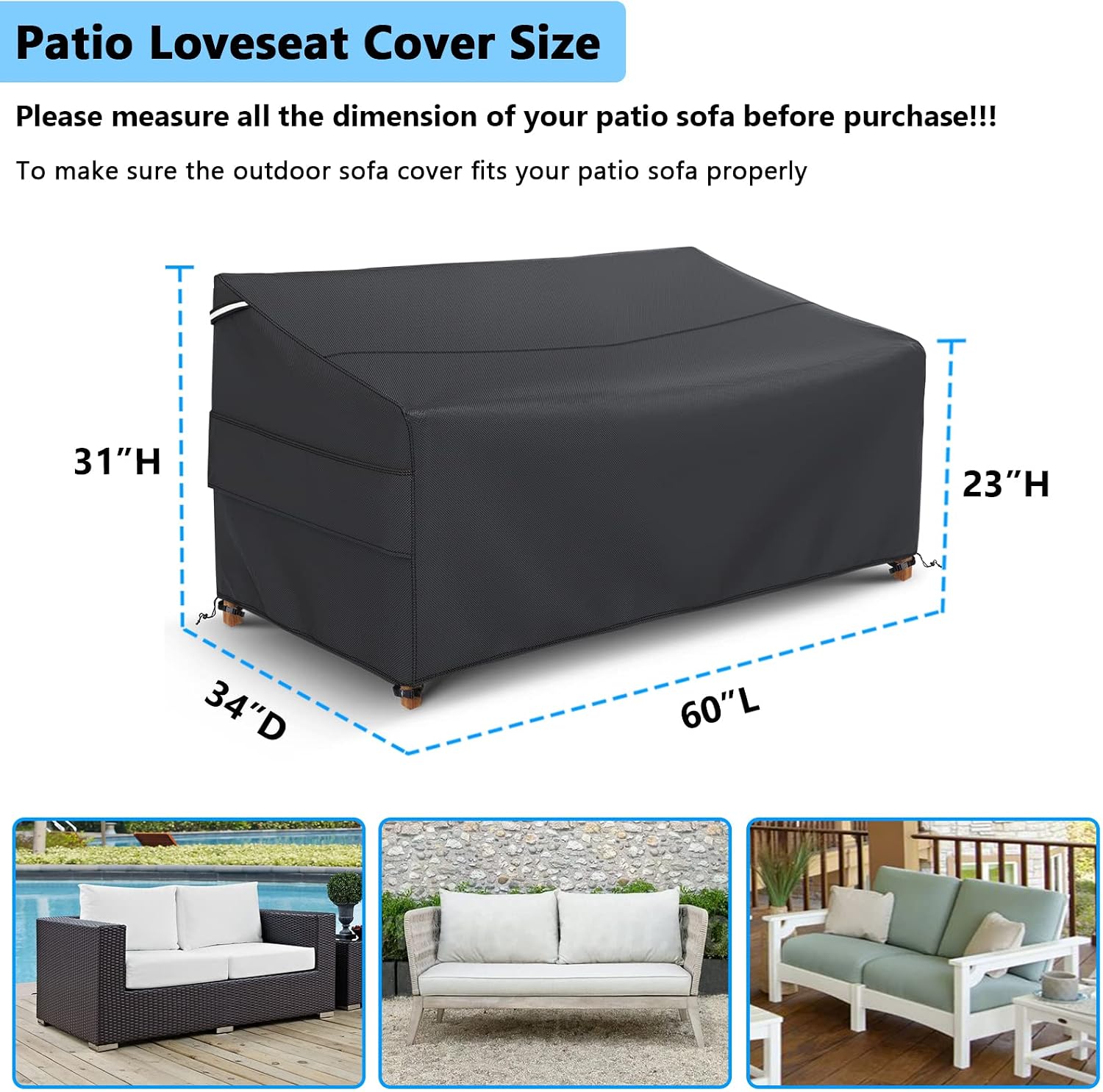 Detalle de Gasadar X62 Patio Sofa Cover, Waterproof 500D Oxford, Black