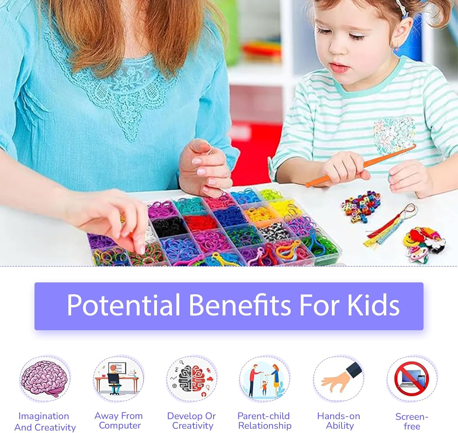 Thumbnail 5 de BIZEE 2700+ Loom Bands Starter Kit with Refills, Charms, Beads, Clasps & Storage Box