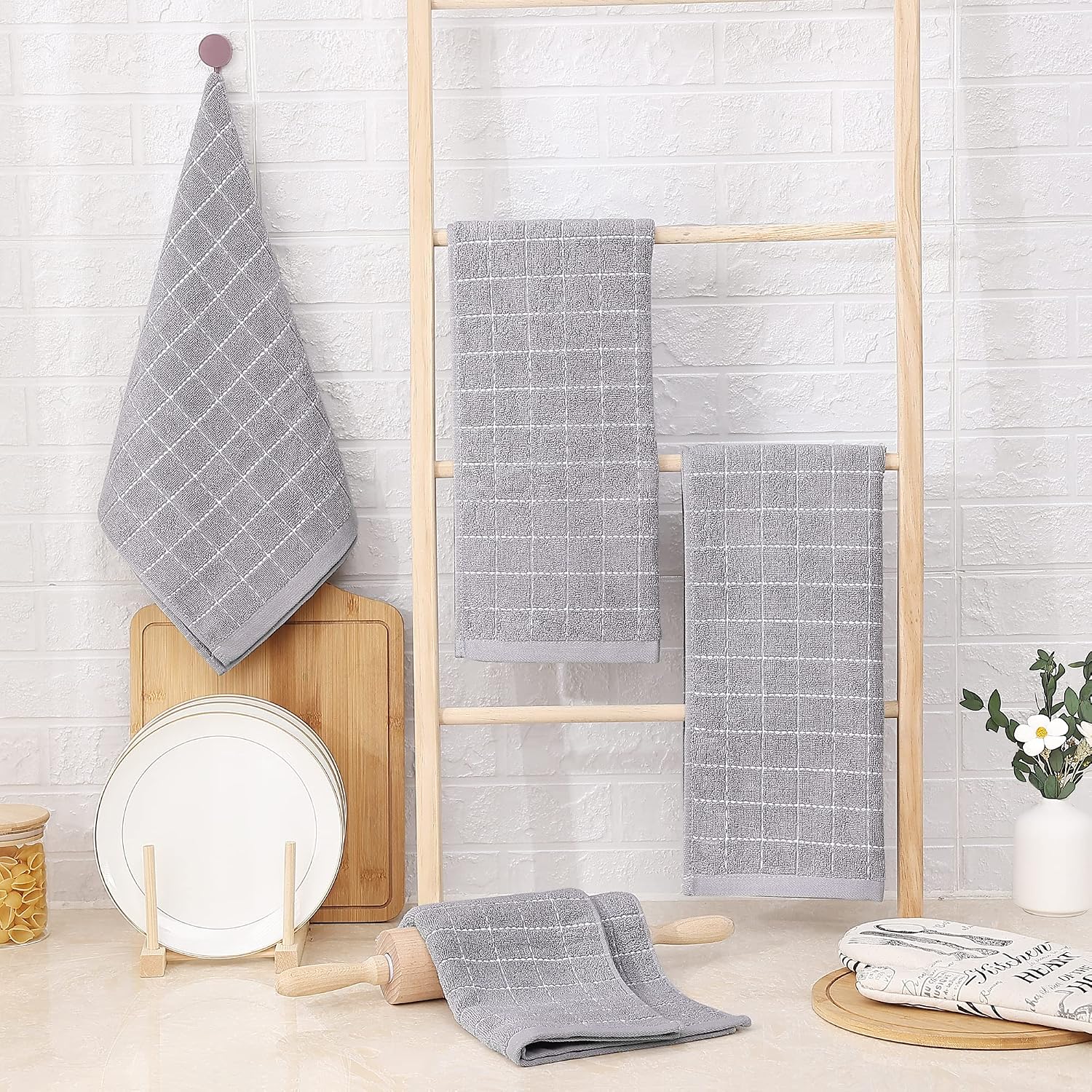 Thumbnail 5 de Homaxy 13 x 28 Cotton Terry Kitchen Towels, 4-Pack 🧻