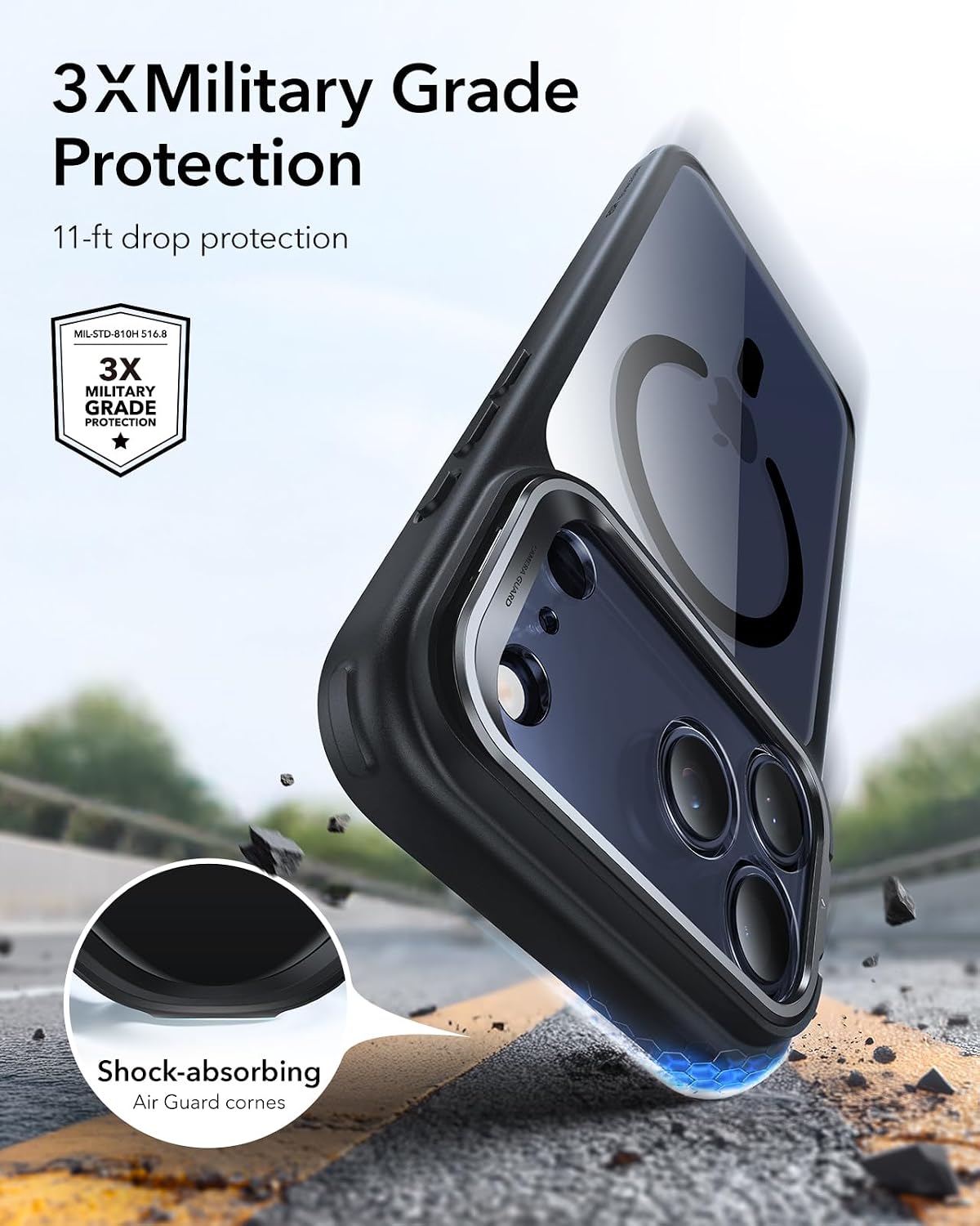 Detalle de ESR Hülle für iPhone 17 Pro Max mit Kamerasteuerung, MagSafe & verstecktem Ständer – Classic Serie, klares Schwarz