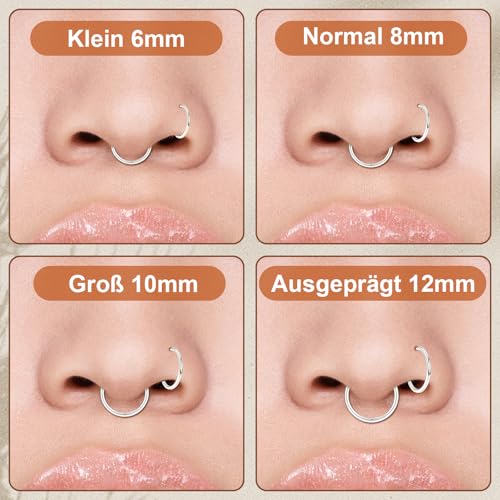 Detalle de jagosen Nasenpiercing Ring Silber 8er Set – 6–12 mm, 18 g, Chirurgenstahl | 4 Paare