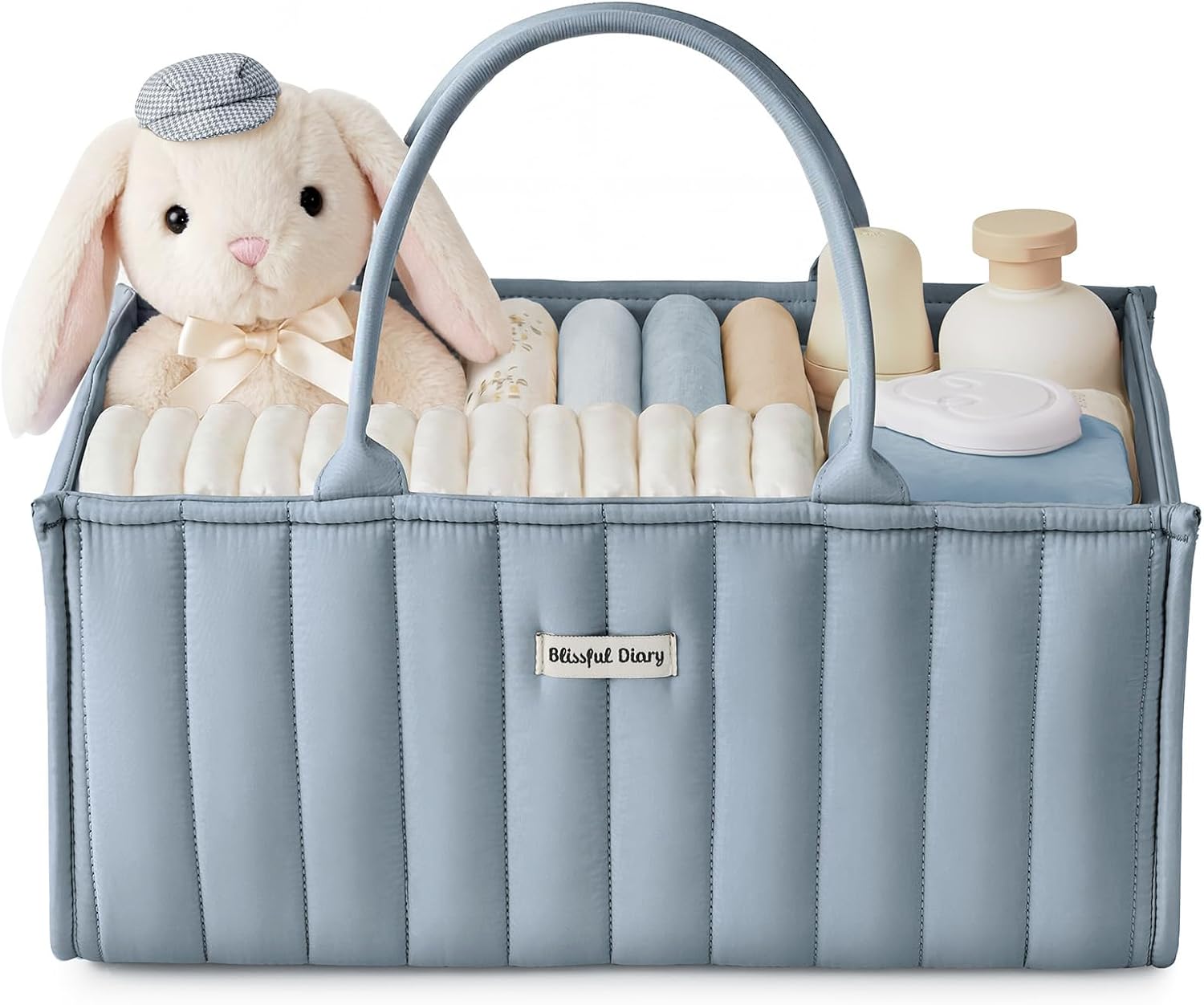Detalle de Blissful Diary Baby Diaper Caddy, Dusty Blue Polyester Organizer with 3 Compartments