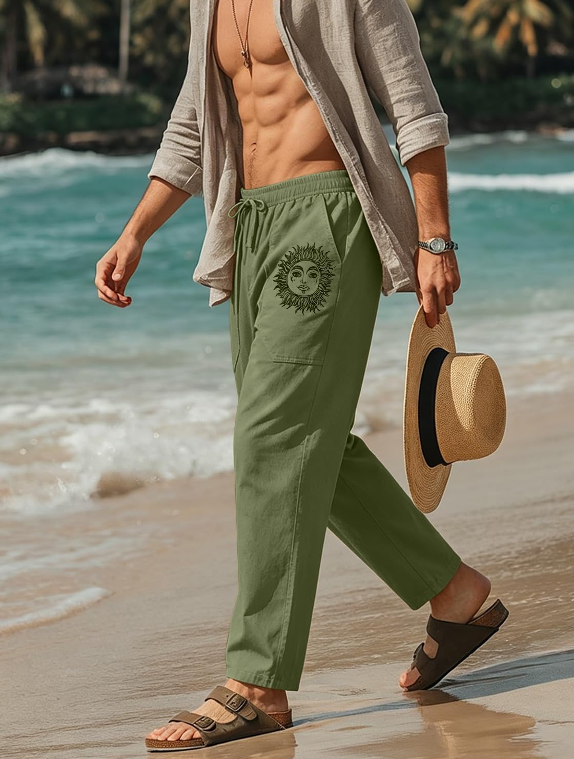 Detalle 2 de Puimentiua Leinenhose Herren – Leicht, locker sitzend, Baumwolle mit Leinenstruktur (S–3XL)