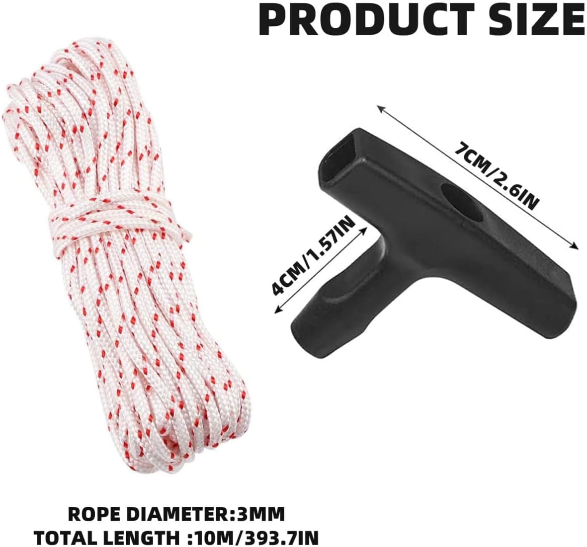 Detalle 2 de ZHjuju Starterseil (Rückstoßstarter) 10 m, 3,0 mm – mit 3 Startergriffen für Rasenmäher & Motorgeräte