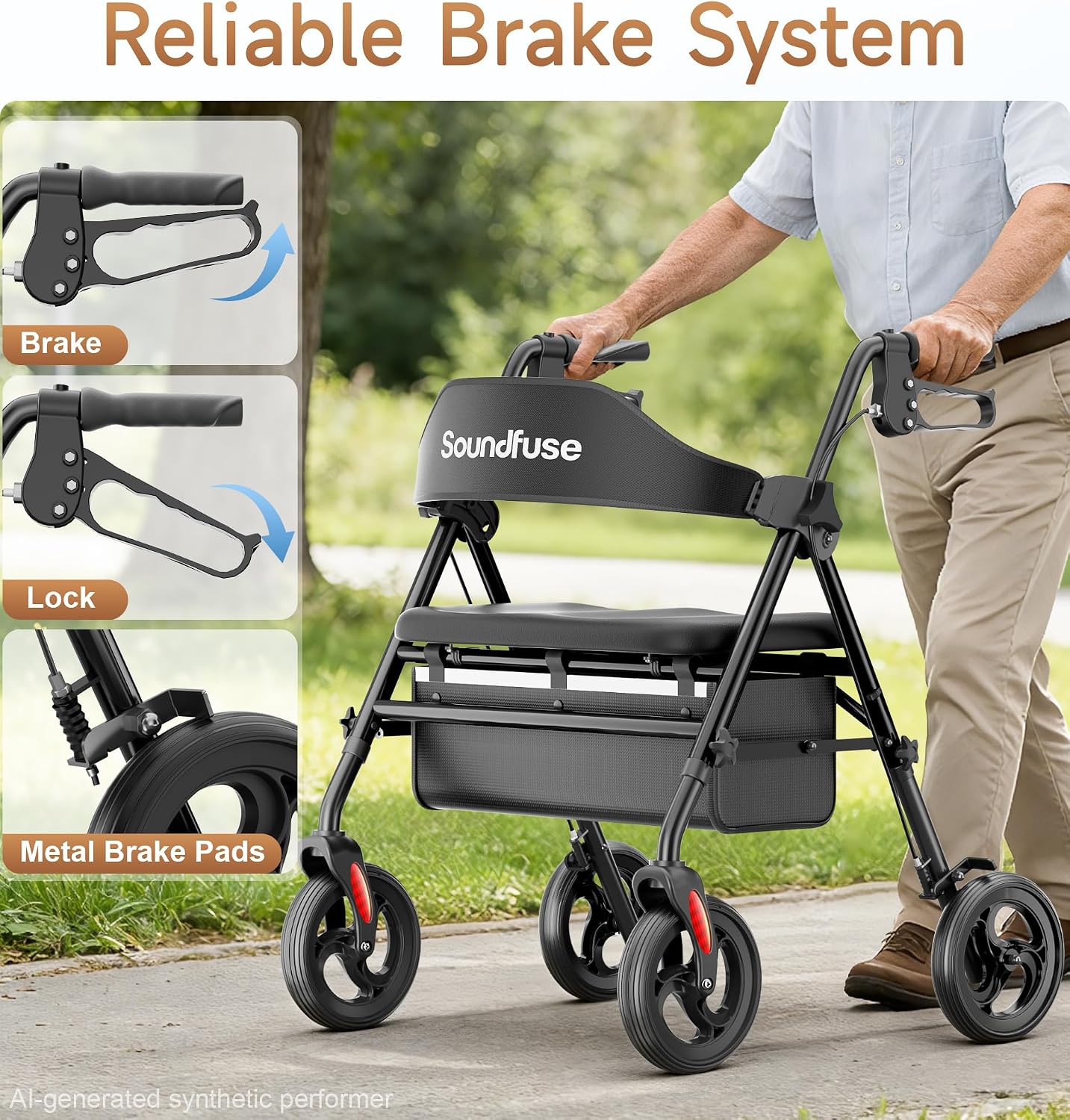 Thumbnail 6 de Soundfuse Bariatric Rollator Walker, 20-Inch Seat
