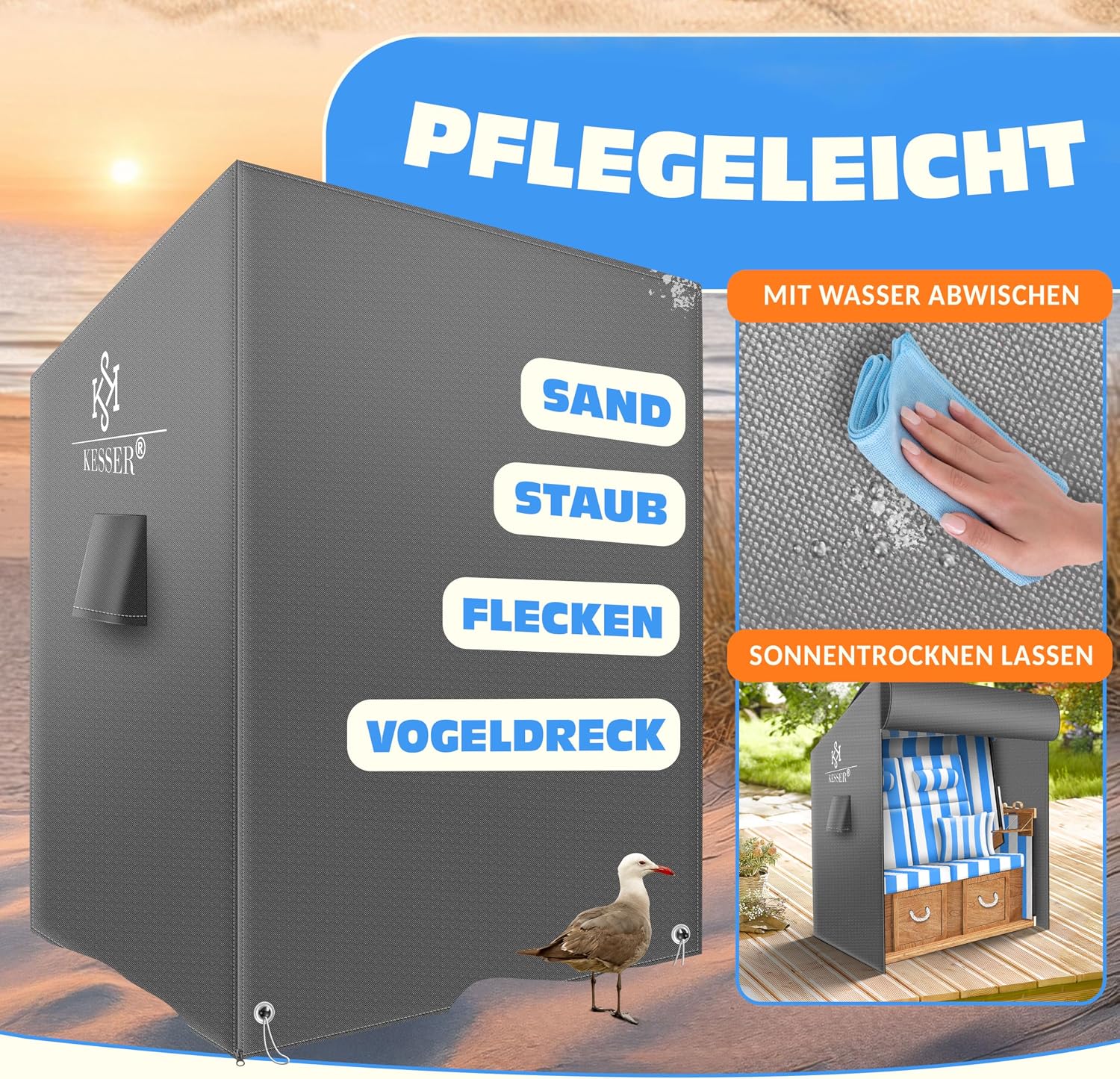 Thumbnail 5 de KESSER Premium Strandkorb Schutzhülle – Wasserdicht, UV-beständig und luftdurchlässig (120x90x160 cm) Grau