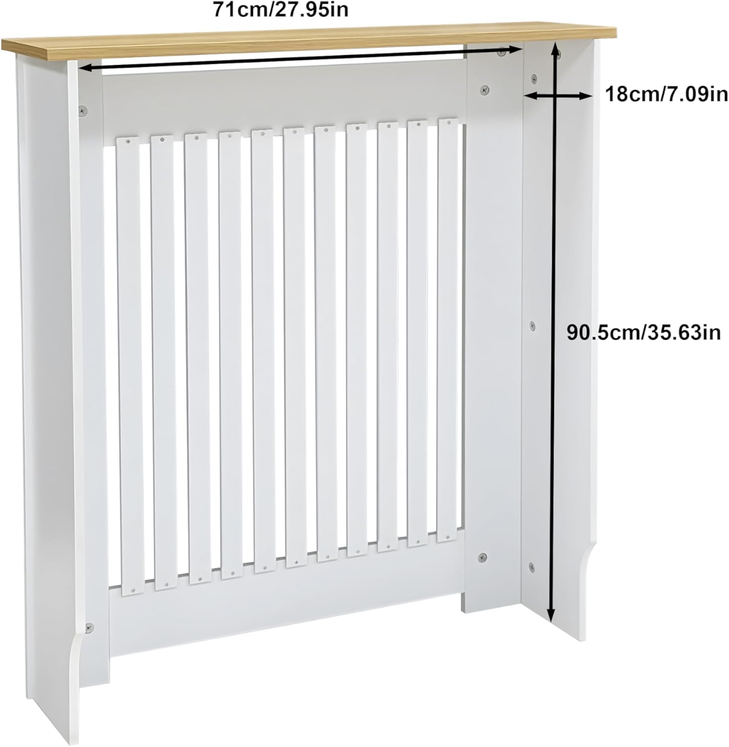 Thumbnail 5 de Tall Radiator Cover 92cm High with Wood Texture Nature Finish – MDF Slatted, Shelf Top, Self-Assembly