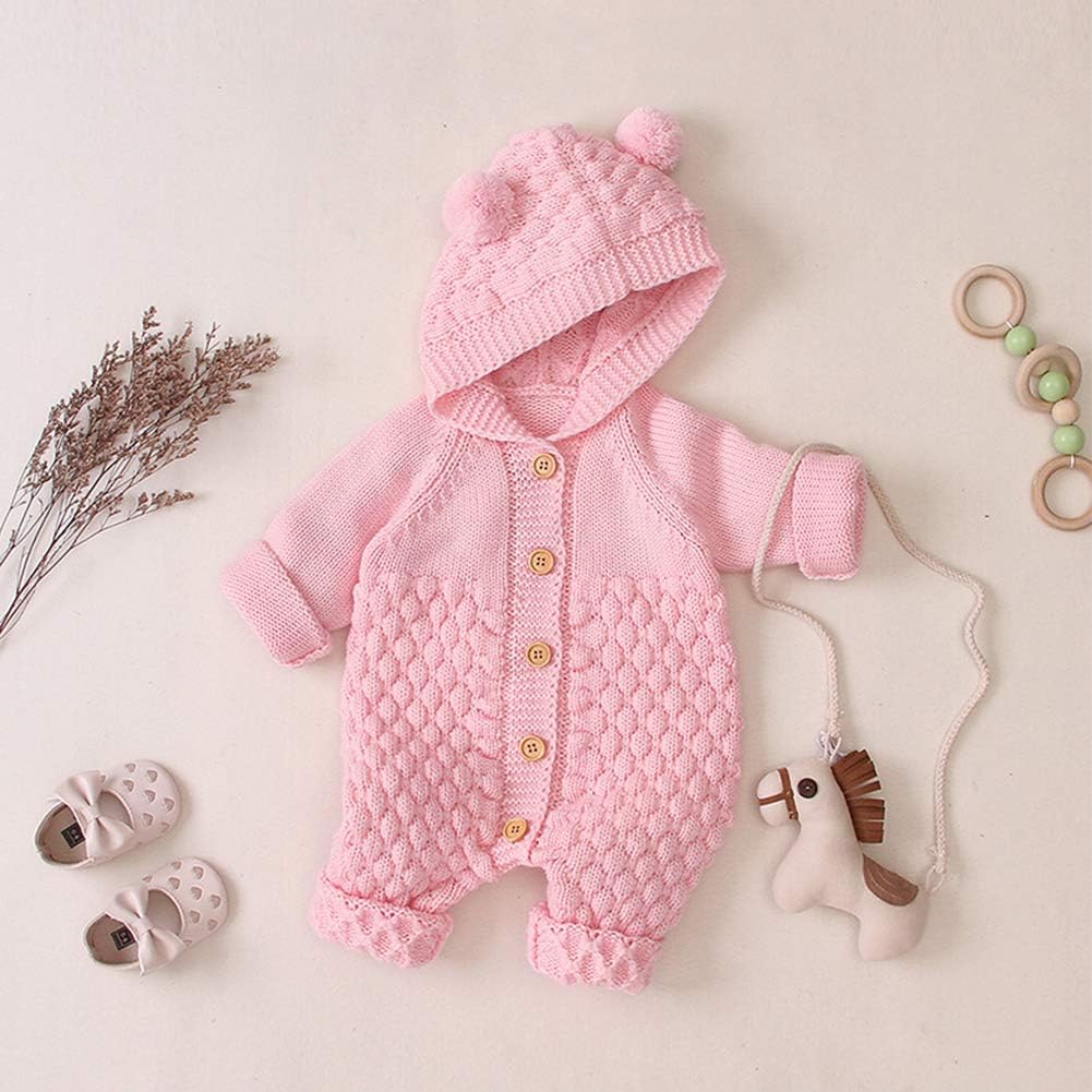 Detalle de Odizli Neugeborene Baby Strampler mit Kapuze und Knöpfen – Langarm Gestrickt für Herbst/Winter