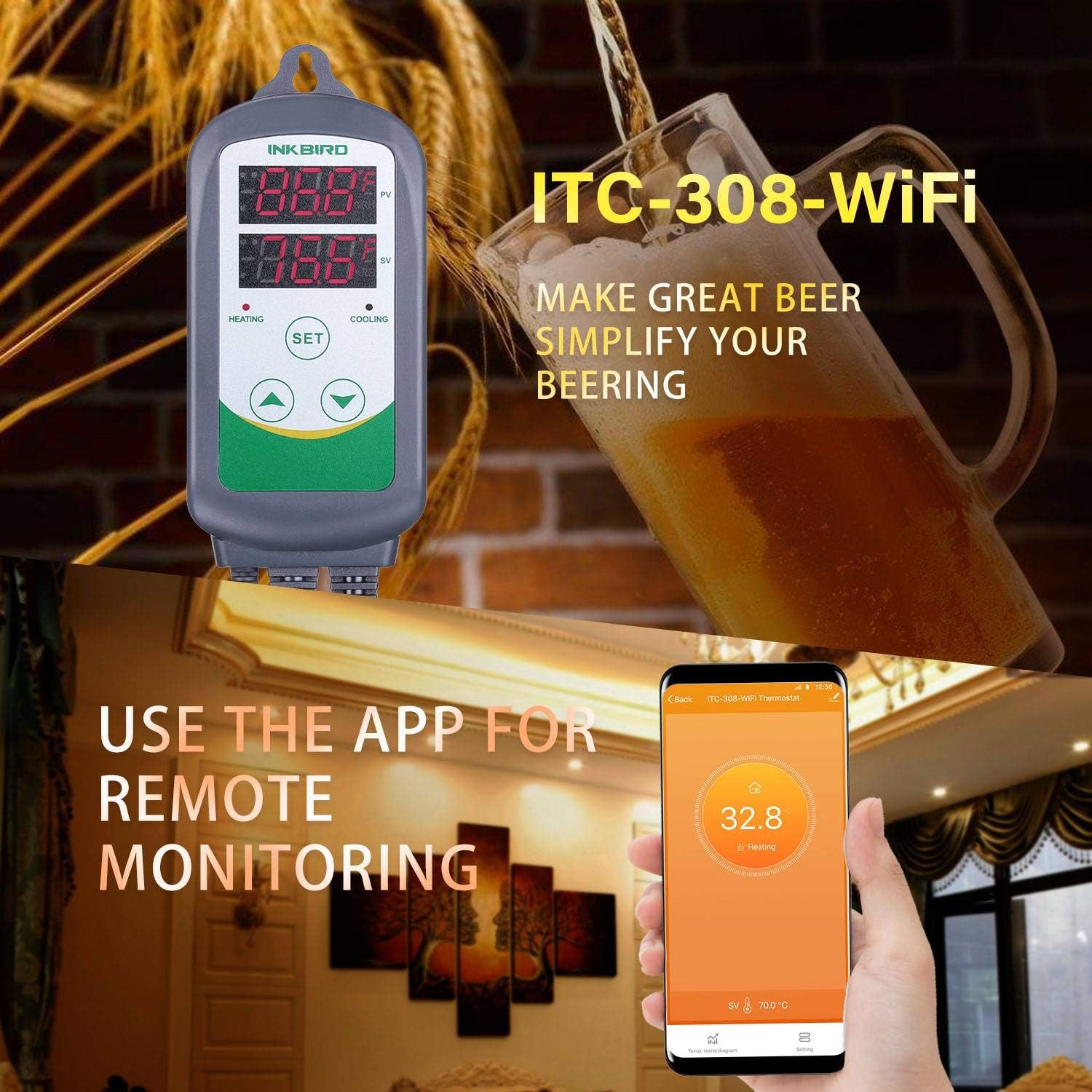 Detalle de Inkbird ITC-308-WIFI thermostat with IHC-200-WIFI hygrostat 🌡