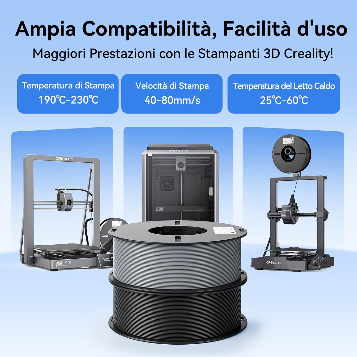 Detalle de Creality Ender PLA Filamento 1,75 mm – 2 Bobine da 2 kg (Grigio) per Stampanti 3D