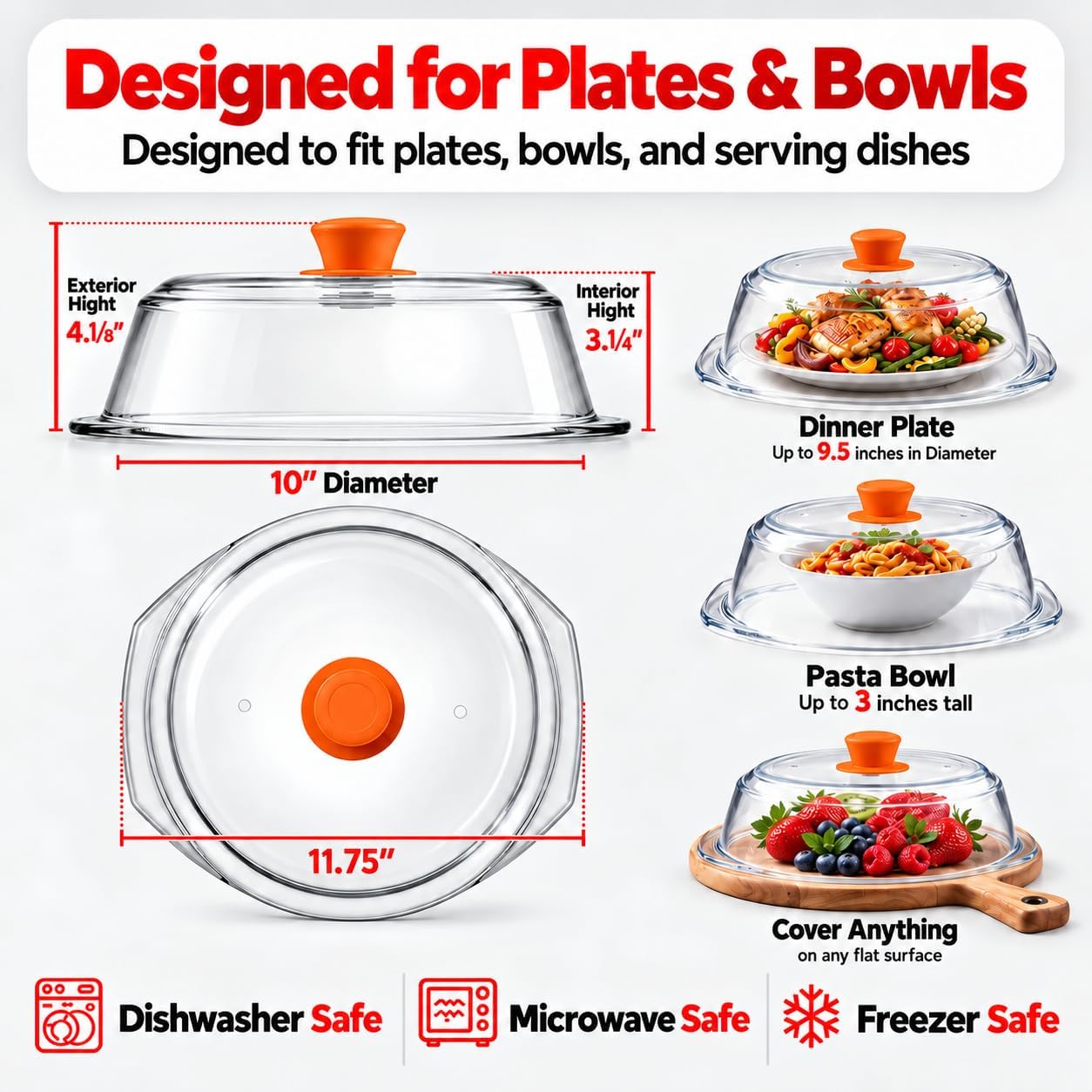 Detalle de Bezrat Glass Microwave Cover, 10 x 3 Inch